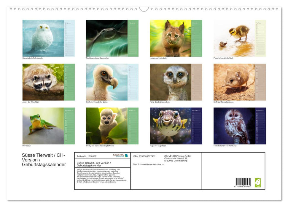 Süsse Tierwelt / CH-Version / Geburtstagskalender (CALVENDO Wandkalender 2024)