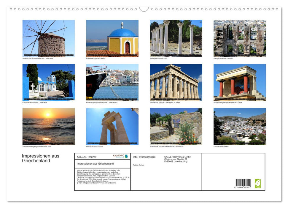 Impressions de Grèce (calendrier mural CALVENDO 2024) 