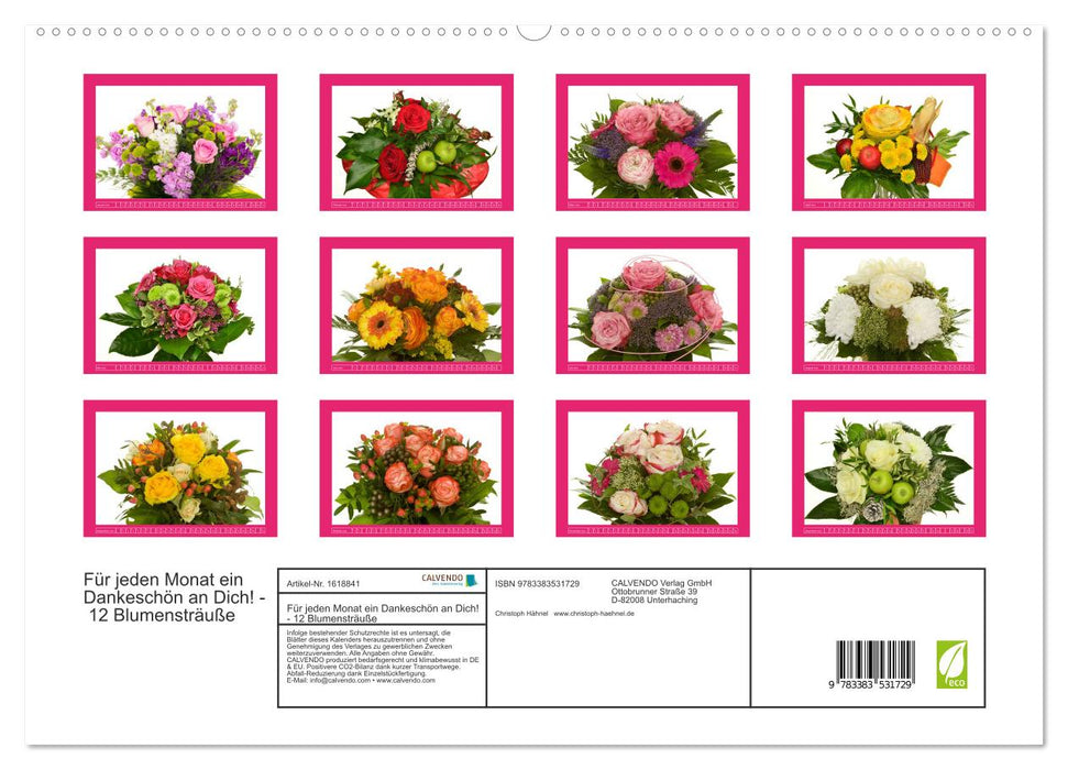 Thank you for every month! - 12 bouquets of flowers (CALVENDO Premium Wall Calendar 2024) 