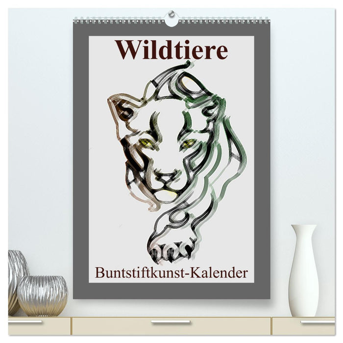 Wildtiere Bunstiftkunst-Kalender (CALVENDO Premium Wandkalender 2024)