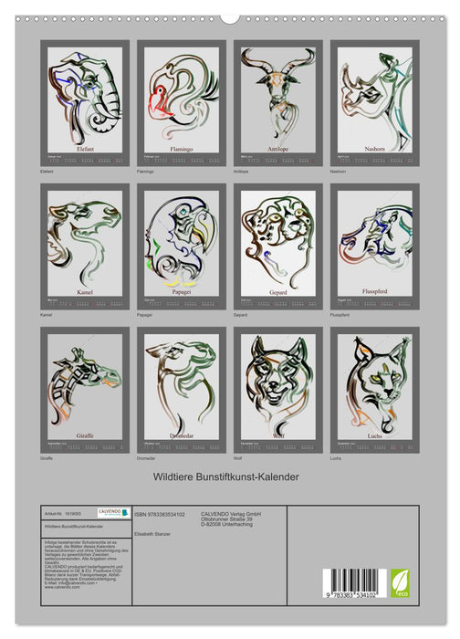 Wild Animals Crayon Art Calendar (CALVENDO Premium Wall Calendar 2024) 