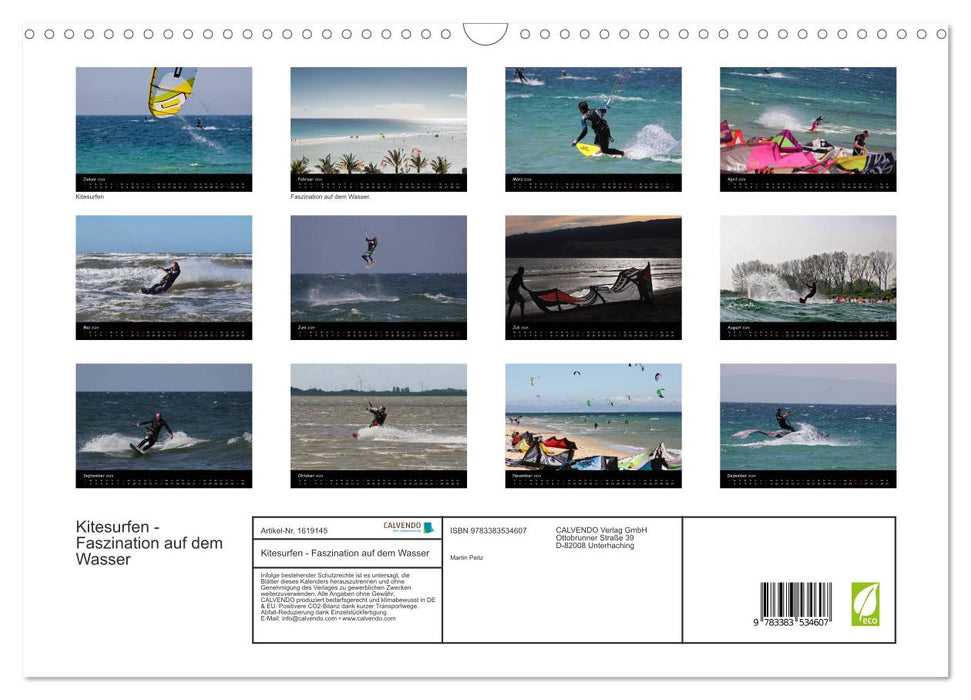 Kitesurf – fascination sur l'eau (calendrier mural CALVENDO 2024) 