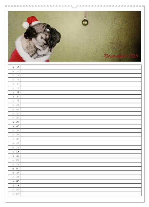 The pug family planner (CALVENDO Premium Wall Calendar 2024) 