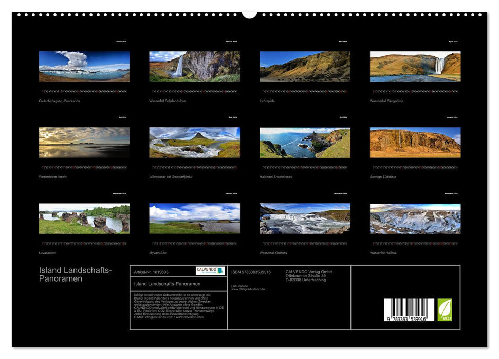 Iceland landscape panoramas (CALVENDO Premium Wall Calendar 2024) 