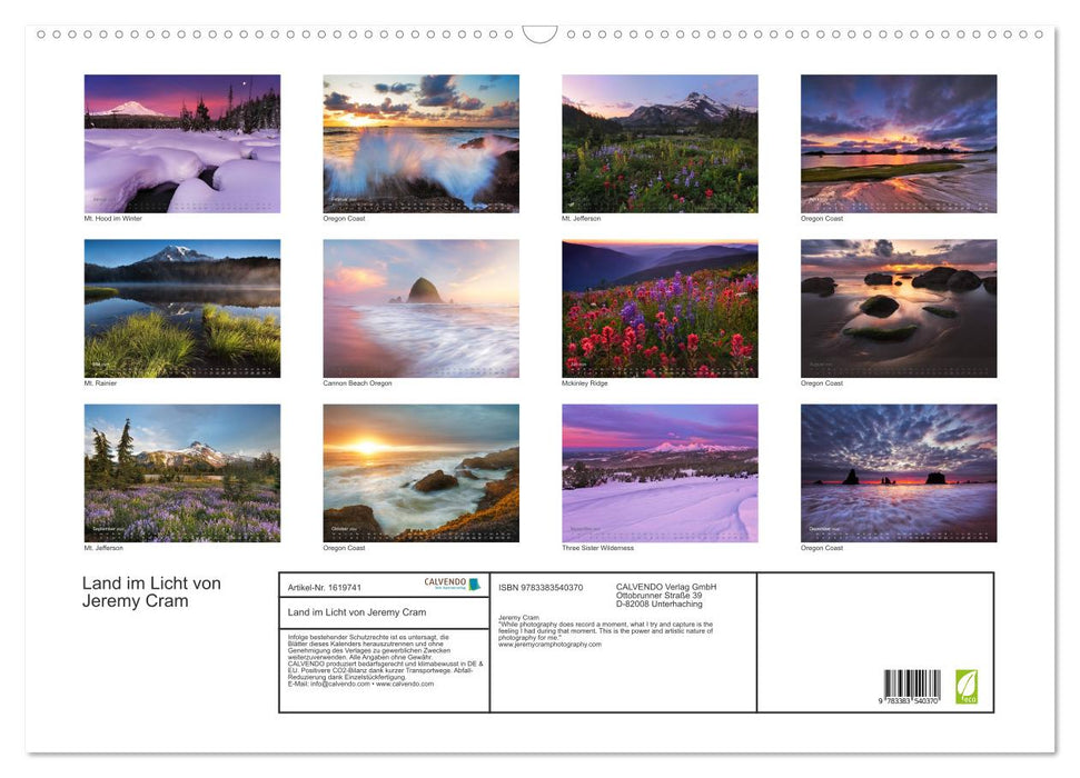 Land in Light – Montagnes et côtes de l'Oregon et de Washington – par Jeremy Cram (Calendrier mural CALVENDO 2024) 