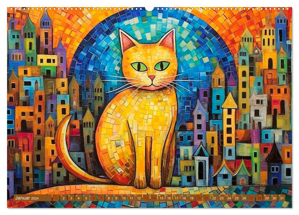 Lustige Katzen im Stil der Meister (CALVENDO Premium Wandkalender 2024)