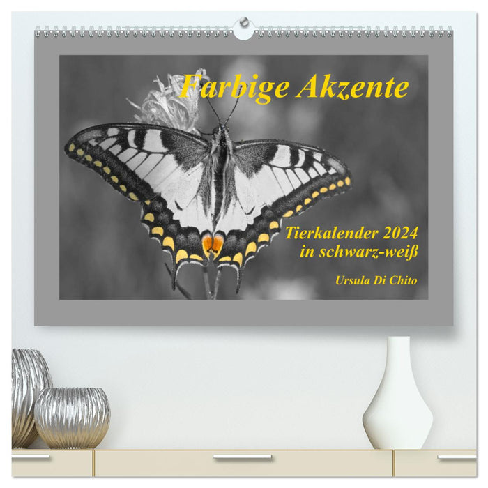 Farbige Akzente - Tierkalender 2024 in schwarz-weiß (CALVENDO Premium Wandkalender 2024)