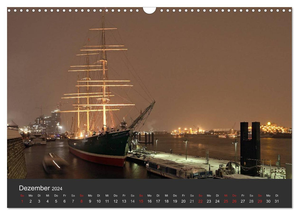 Port de Hambourg la nuit (calendrier mural CALVENDO 2024) 