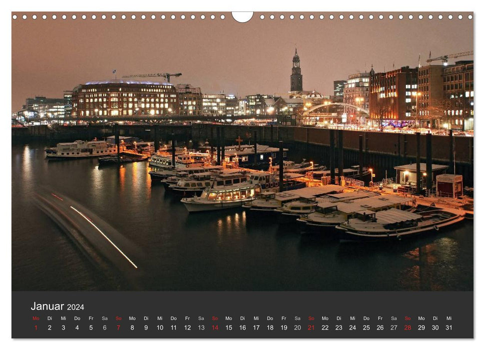 Port de Hambourg la nuit (calendrier mural CALVENDO 2024) 