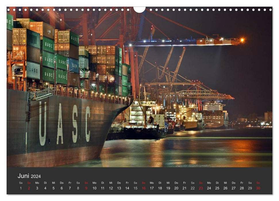 Port de Hambourg la nuit (calendrier mural CALVENDO 2024) 