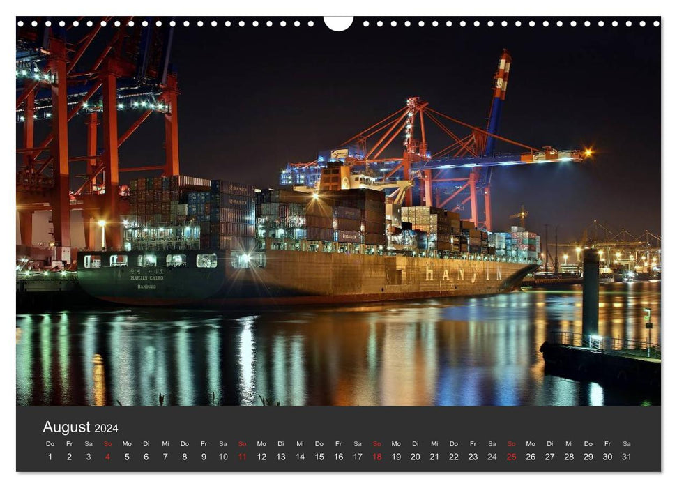 Port de Hambourg la nuit (calendrier mural CALVENDO 2024) 