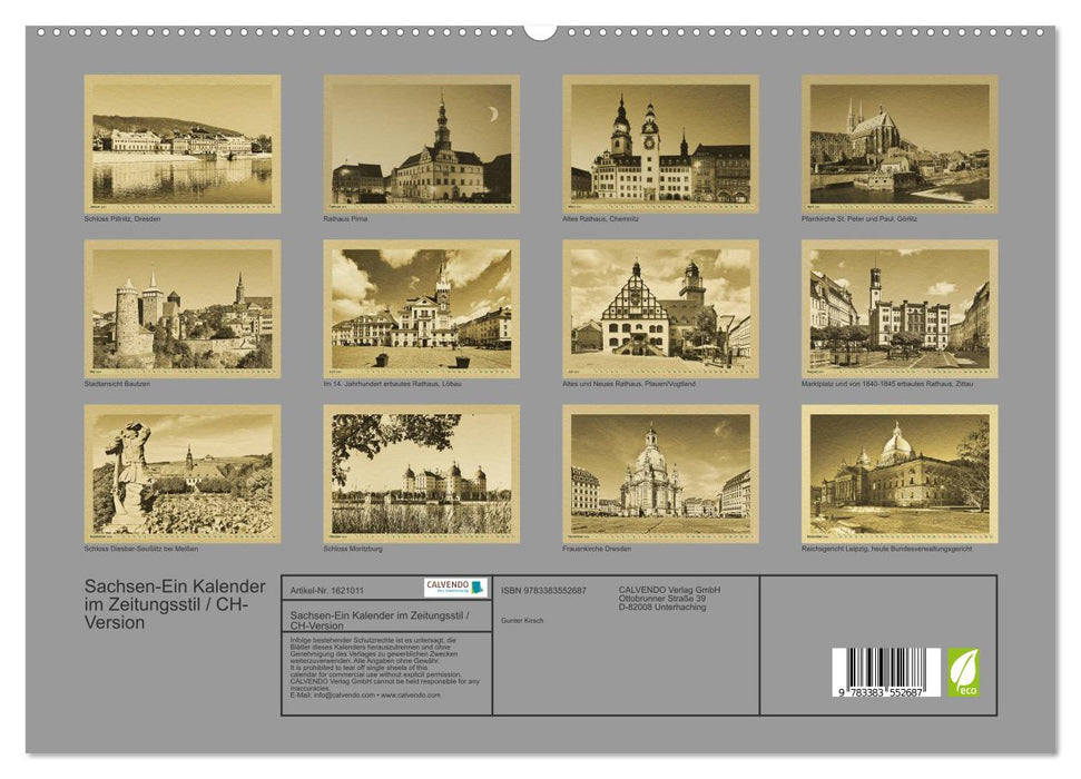 Saxe - Un calendrier au style journal / version CH (Calendrier mural CALVENDO Premium 2024) 