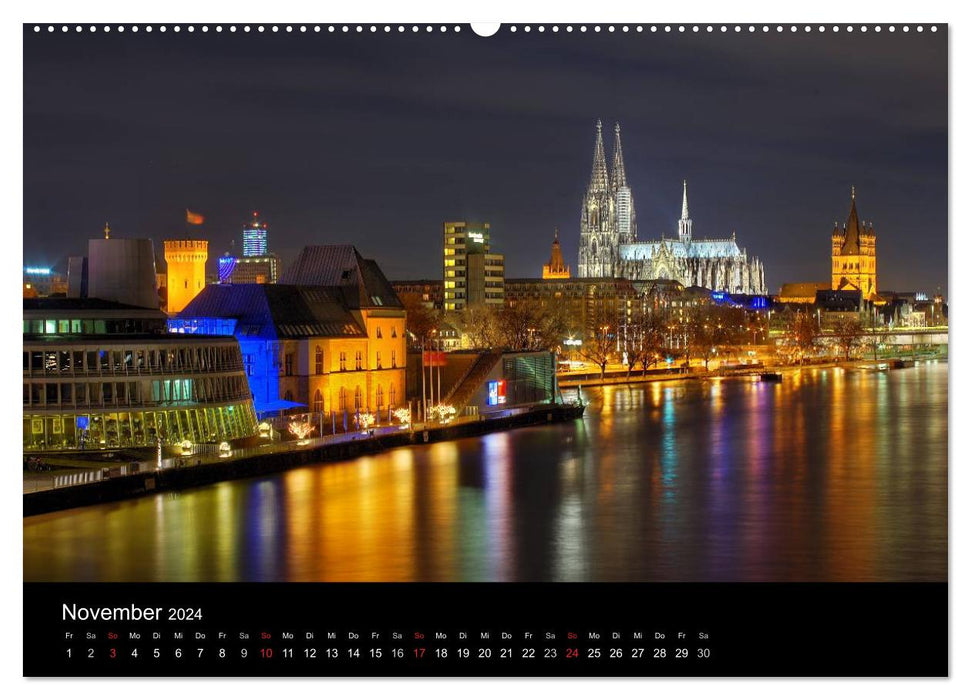 Cologne sombre et colorée - la ville sous un autre jour ! (Calendrier mural CALVENDO Premium 2024) 