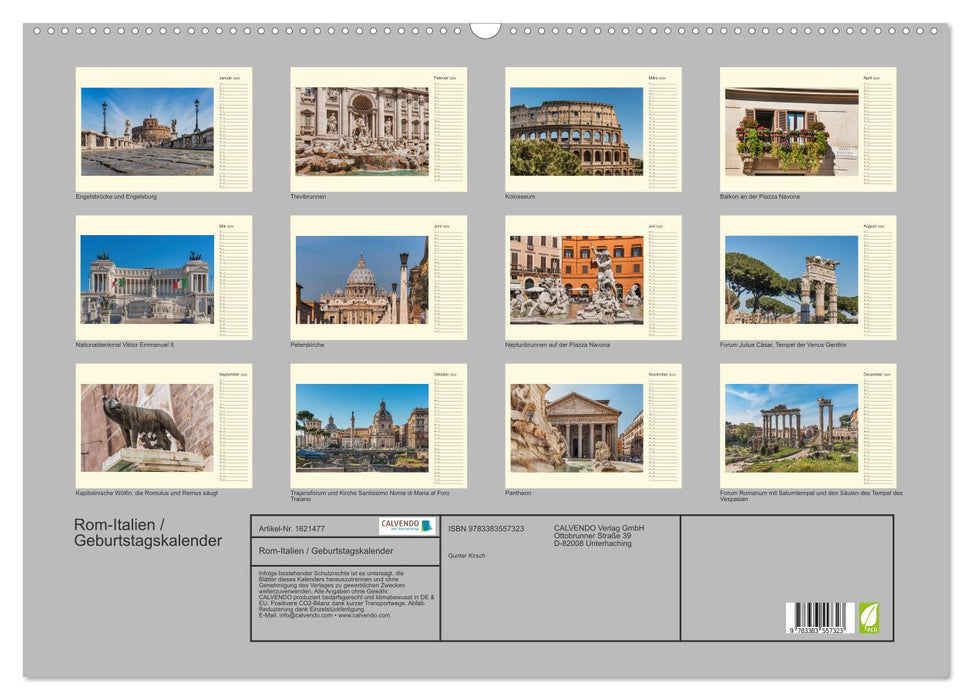 Rome-Italy / Birthday Calendar (CALVENDO Wall Calendar 2024) 