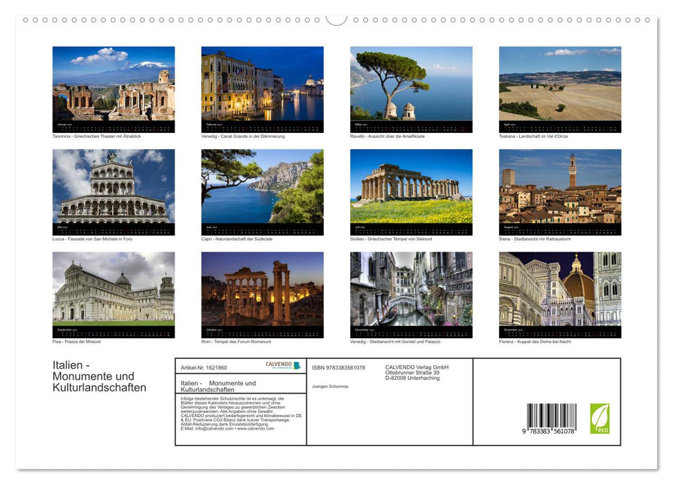 Italie - Monuments et paysages culturels (Calendrier mural CALVENDO Premium 2024) 