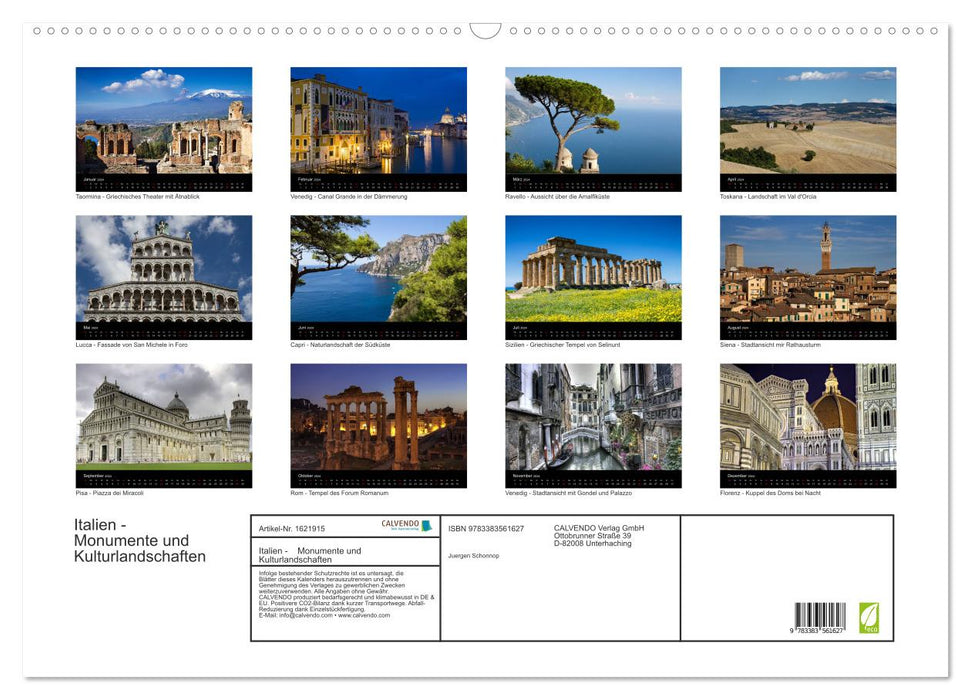 Italie - Monuments et paysages culturels (Calendrier mural CALVENDO 2024) 