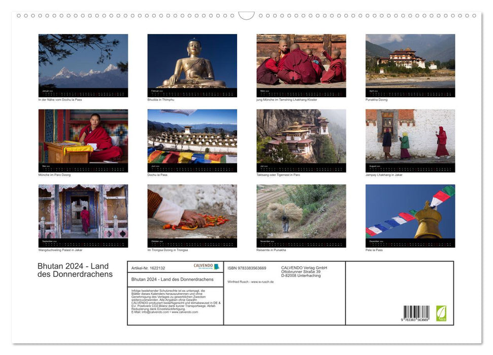 Bhoutan 2024 – Terre du Dragon Tonnerre (Calvendo mural CALVENDO 2024) 