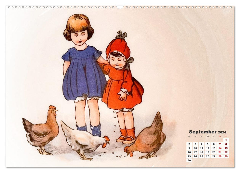Kinderszenen auf altem Puppengeschirr (CALVENDO Wandkalender 2024)
