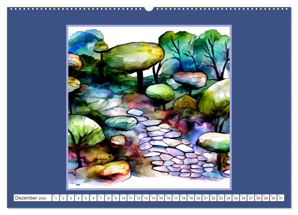 Fantastische Gartenwelten - Aquarellbilder voller Inspiration (CALVENDO Premium Wandkalender 2024)