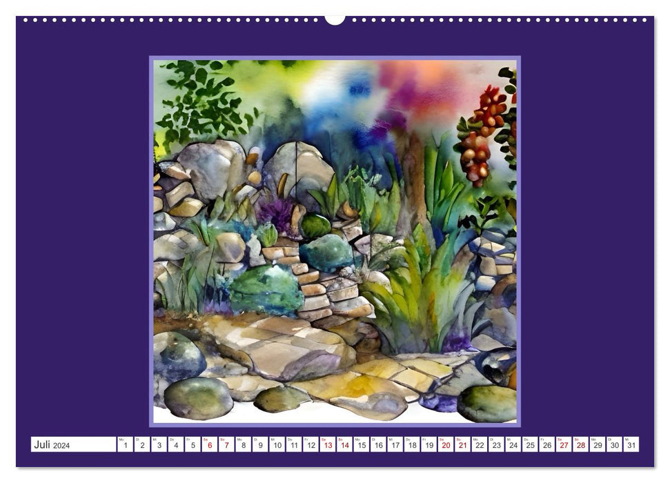Mondes de jardins fantastiques - images aquarelles pleines d'inspiration (Calendrier mural CALVENDO Premium 2024) 