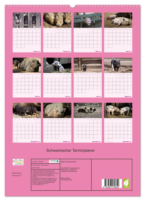 Planificateur de rendez-vous Pigish (Calendrier mural CALVENDO Premium 2024) 
