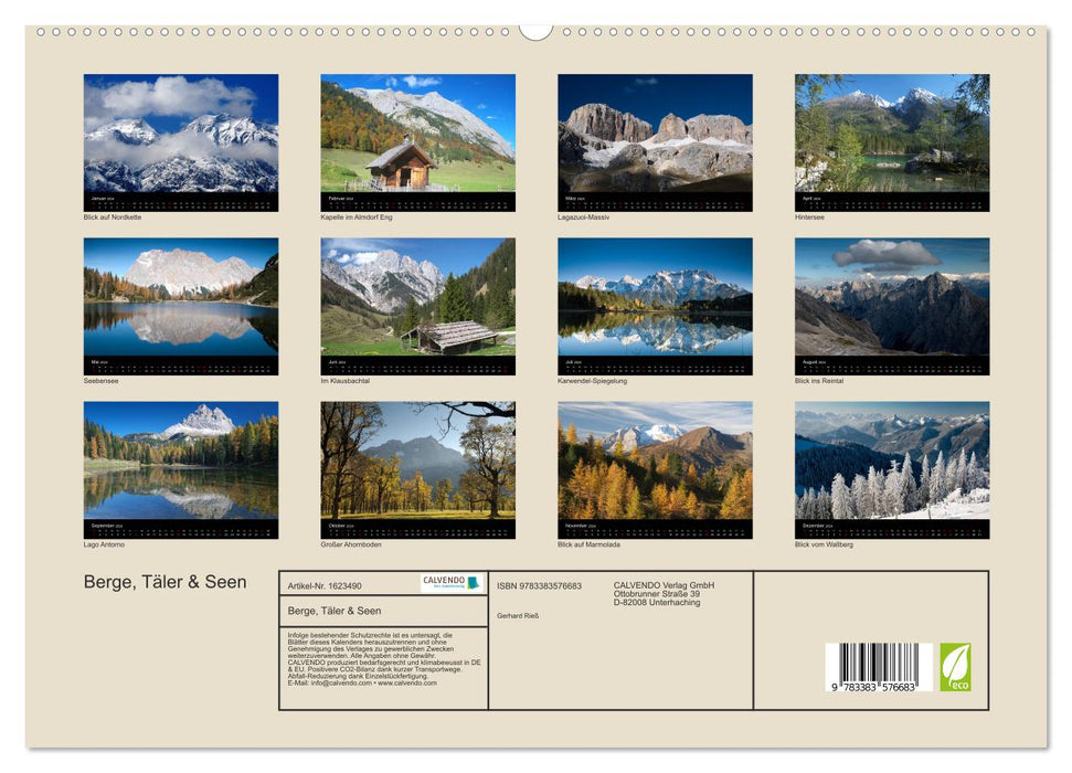 Berge, Täler & Seen (CALVENDO Premium Wandkalender 2024)