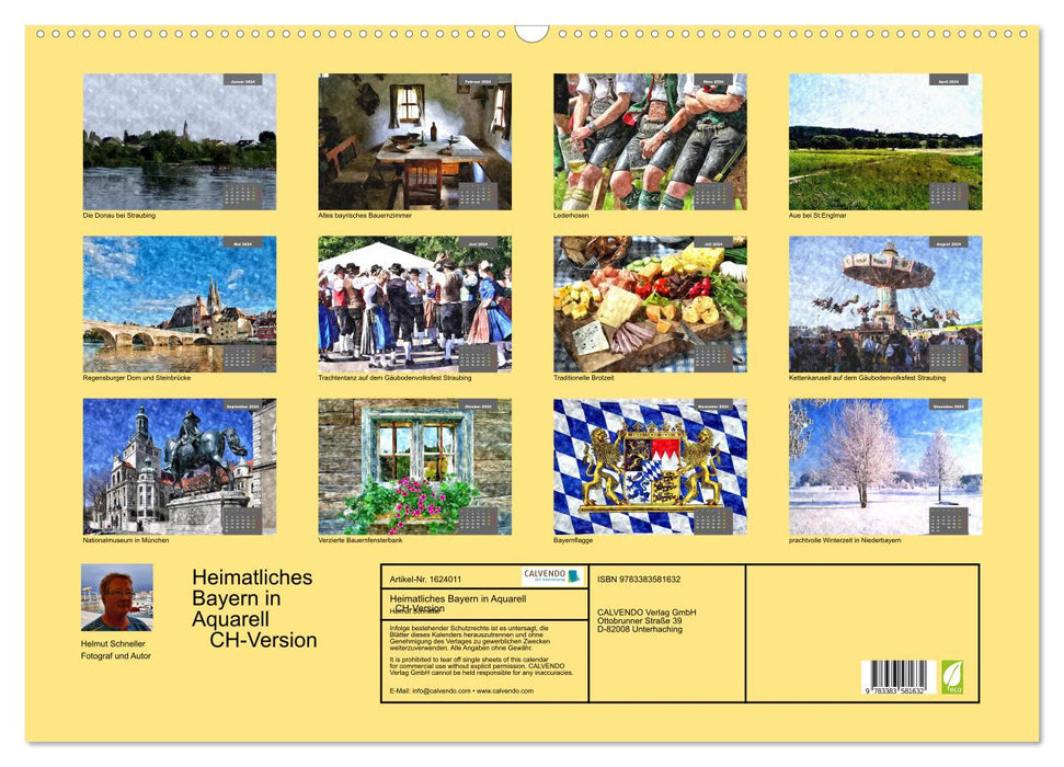 Heimatliches Bayern in Aquarell CH-Version (CALVENDO Wandkalender 2024)