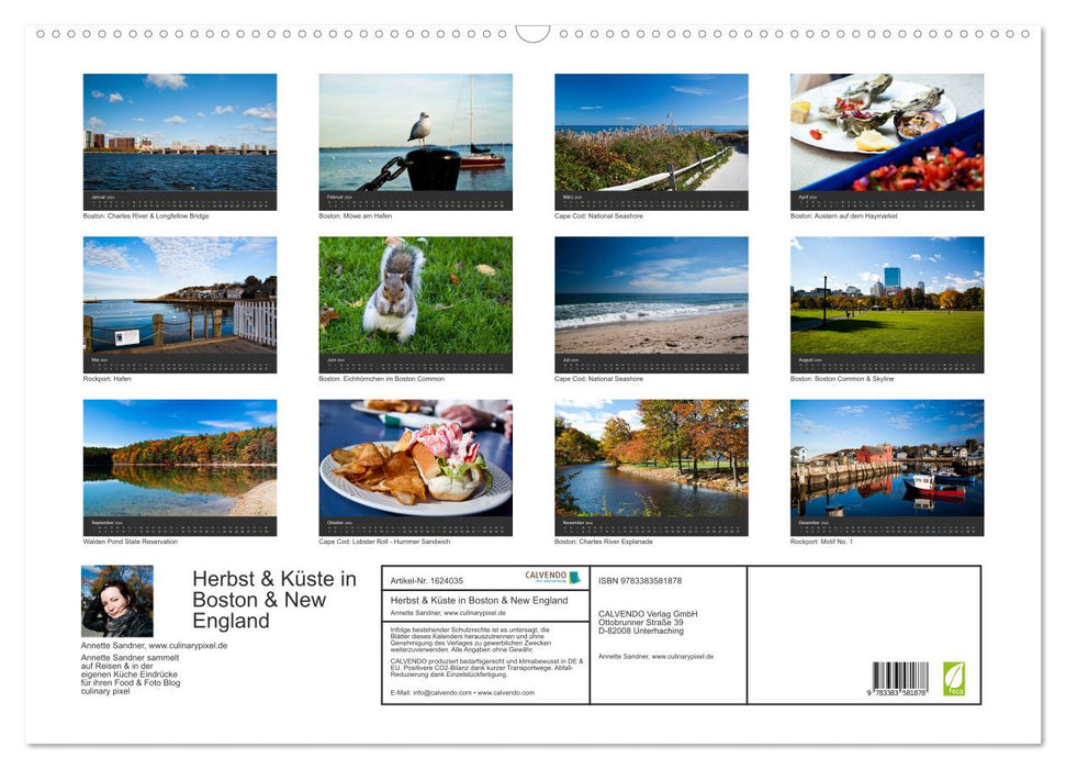 Autumn and Coast in Boston &amp; New England (CALVENDO Wall Calendar 2024) 