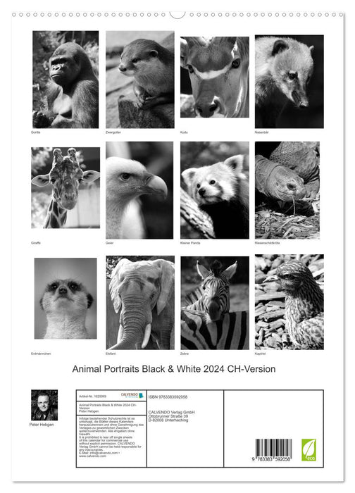 Animal Portraits Black & White 2024 CH Version (CALVENDO Premium Wandkalender 2024)