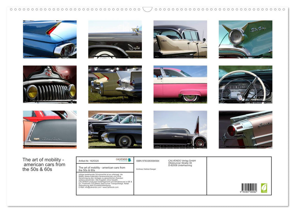 L'art de la mobilité - voitures américaines des années 50 &amp; 60 (calendrier mural CALVENDO 2024) 