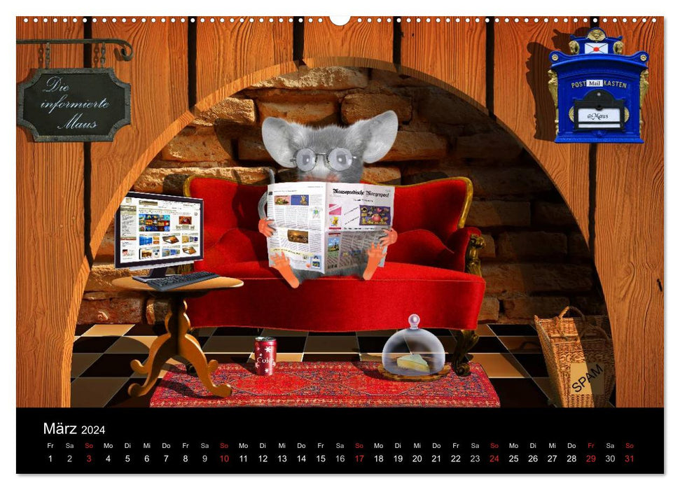 Hier ist die Maus zuhaus' (CALVENDO Premium Wandkalender 2024)