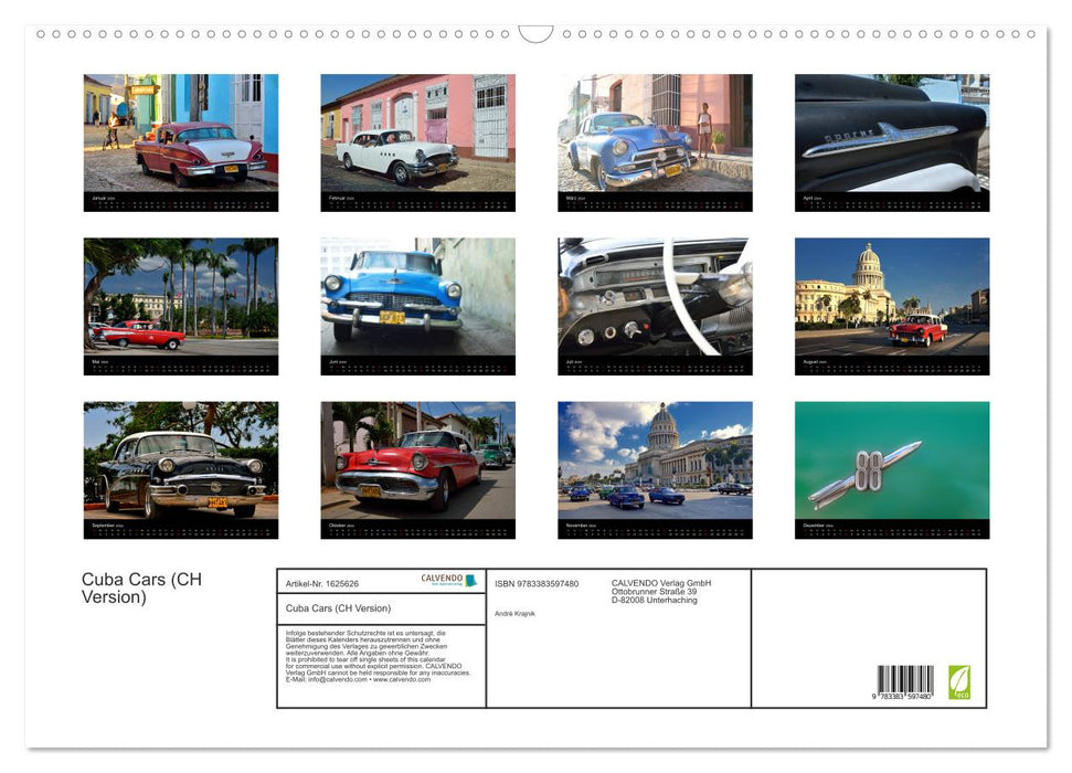 Cuba Cars (CH-Version) (CALVENDO Wandkalender 2024)