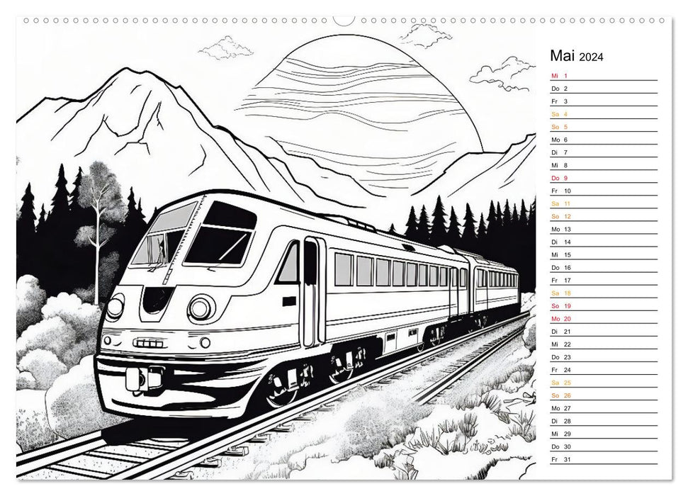 Calendrier et planificateur de coloriage créatif ferroviaire pour enfants (calendrier mural CALVENDO 2024) 
