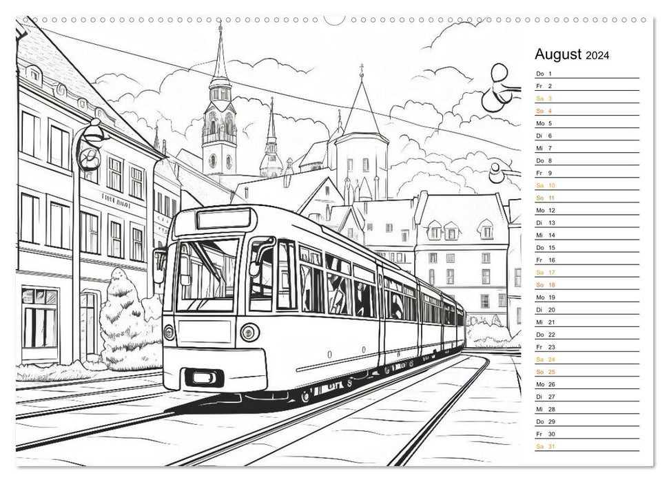 Eisenbahn Kreativ Ausmalkalender und Planer für Kinden (CALVENDO Wandkalender 2024)