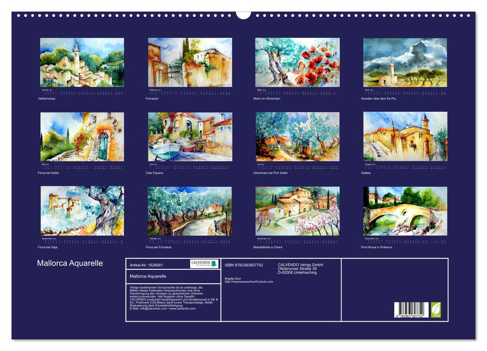 Mallorca Aquarelle (CALVENDO Wandkalender 2024)