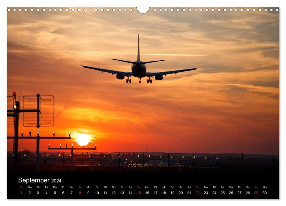 Flugzeuge im Sonnenuntergang (CALVENDO Wandkalender 2024)