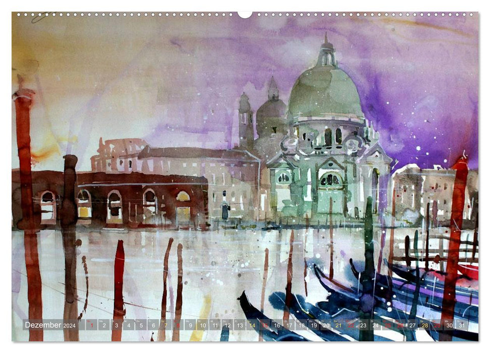 Vues de Venise à l'aquarelle (Calvendo Premium Wall Calendar 2024) 