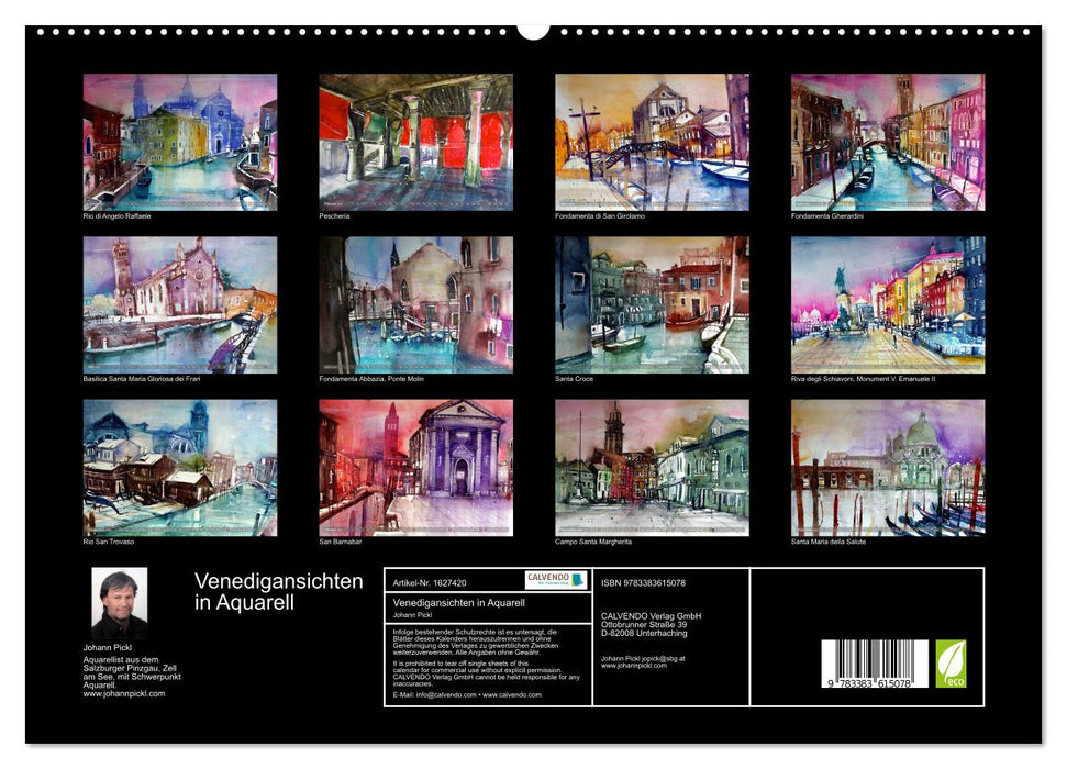 Vues de Venise à l'aquarelle (Calvendo Premium Wall Calendar 2024) 
