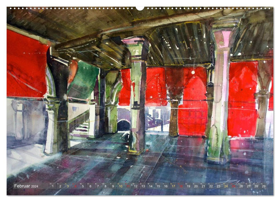 Views of Venice in watercolor (CALVENDO Premium Wall Calendar 2024) 