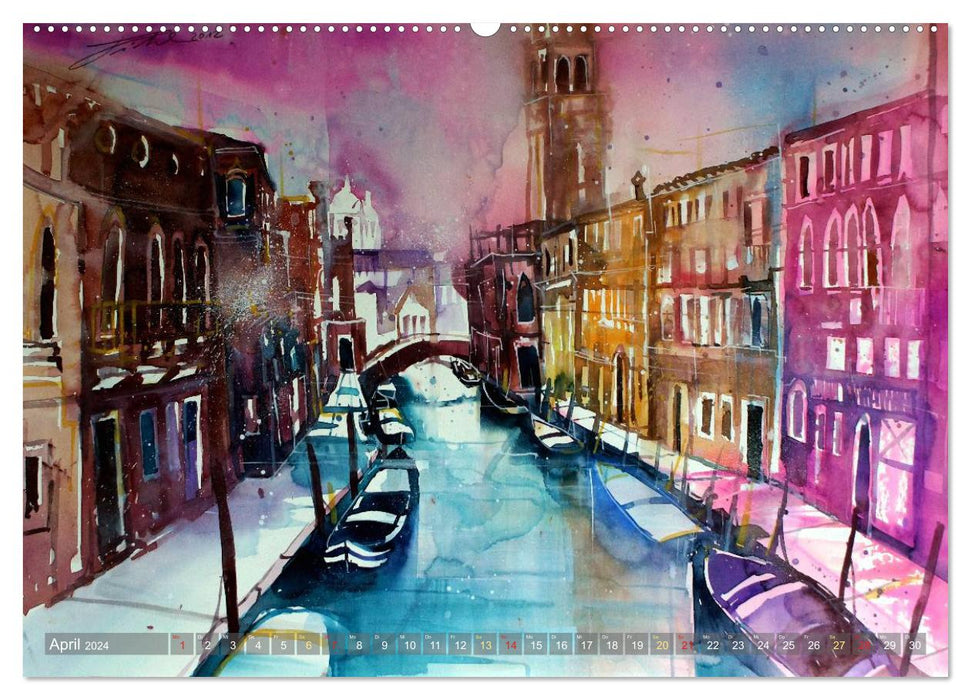 Views of Venice in watercolor (CALVENDO Premium Wall Calendar 2024) 