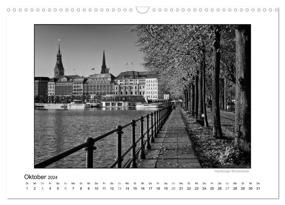 Hamburg in schwarz-weiß (CALVENDO Wandkalender 2024)