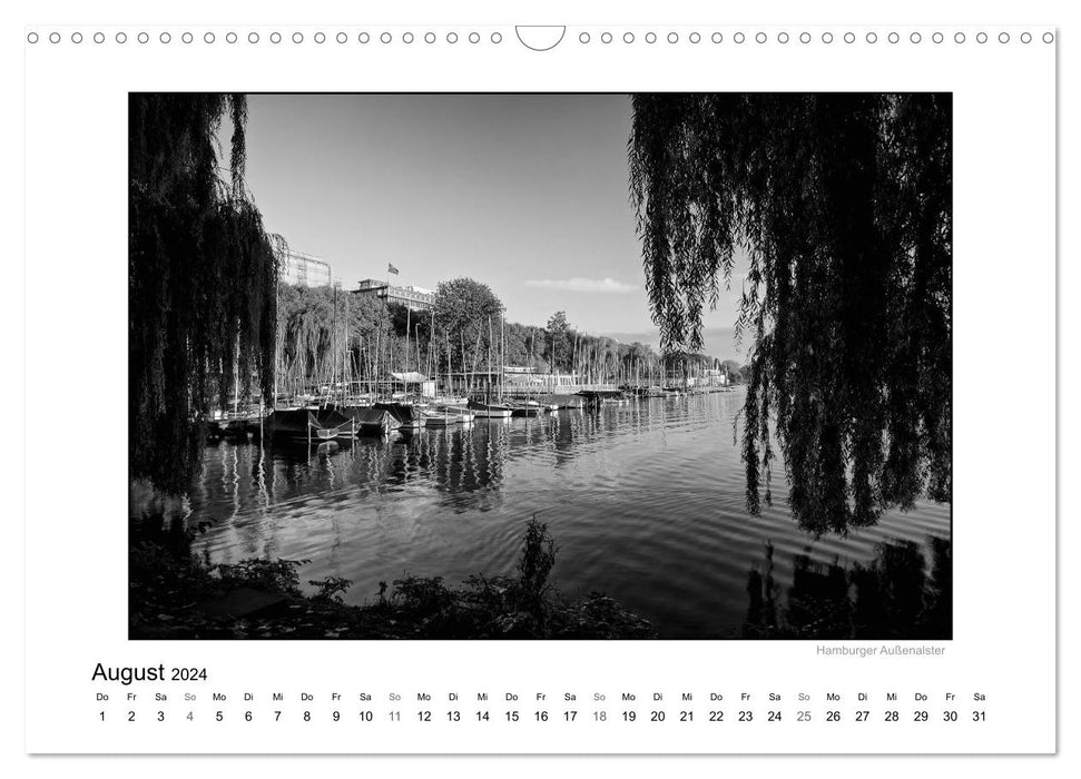 Hamburg in schwarz-weiß (CALVENDO Wandkalender 2024)