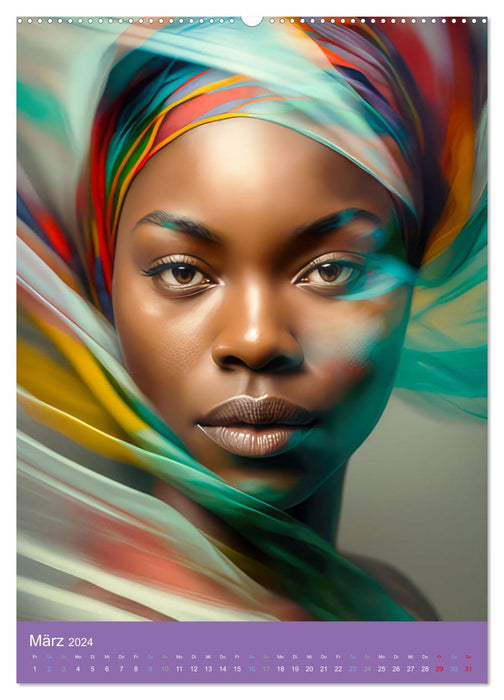 Afrikanische Frauen - Portraits im Stil der afrikanischen Kultur (CALVENDO Wandkalender 2024)