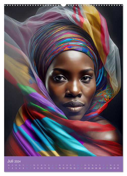 Afrikanische Frauen - Portraits im Stil der afrikanischen Kultur (CALVENDO Premium Wandkalender 2024)