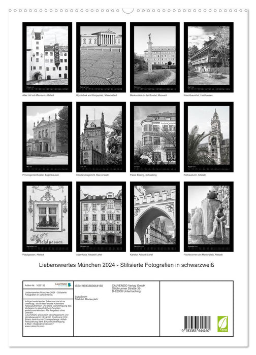 Lovable Munich 2024 - Stylized photographs in black and white (CALVENDO Premium Wall Calendar 2024) 