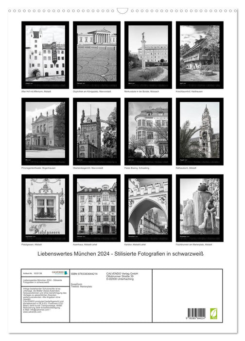 Lovable Munich 2024 - Stylized photographs in black and white (CALVENDO wall calendar 2024) 