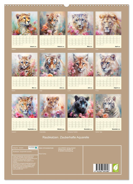 Raubkatzen. Zauberhafte Aquarelle (CALVENDO Premium Wandkalender 2024)