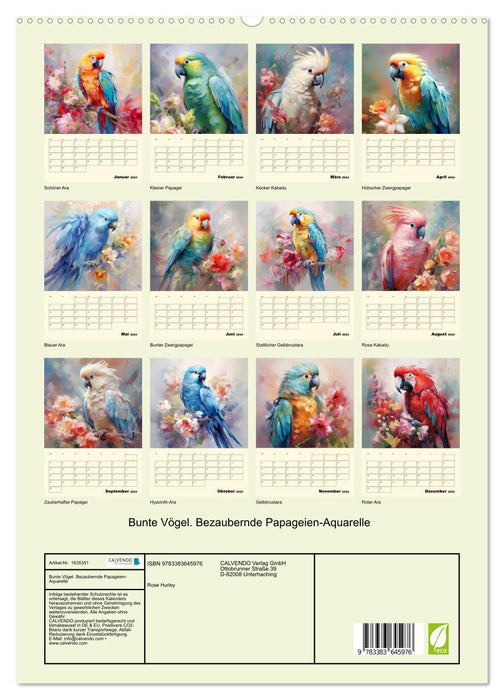 Bunte Vögel. Bezaubernde Papageien-Aquarelle (CALVENDO Premium Wandkalender 2024)