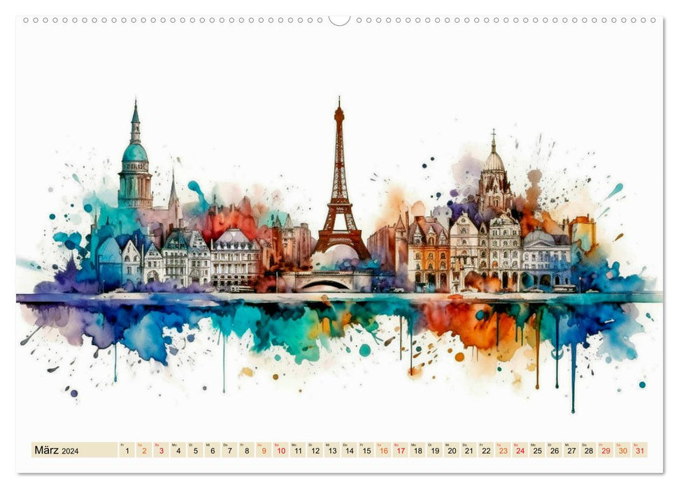 Skylines - colorful cities (CALVENDO wall calendar 2024) 