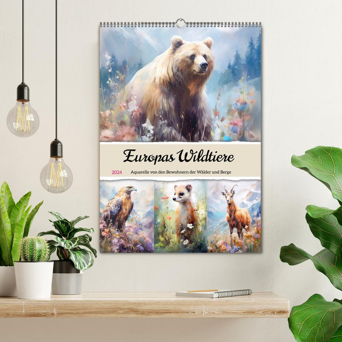 Europas Wildtiere. Aquarelle von den Bewohnern der Wälder und Berge (CALVENDO Wandkalender 2024)